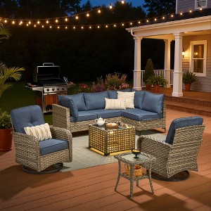 HOMLUX 8-Piece Outdoor Modular Sofa Set w/ Lamp Coffee Table