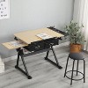 KTMBDW Height Adjustable Drafting Table, Drawing Table, Tilting Tabletop Art Craft Desk w/2 Storage Drawers and Stool for Home Office - 2 of 4