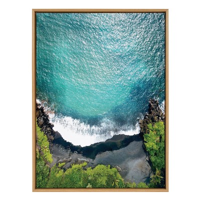 Natural Framed Coastal Canvas Print of Maui Black Sand Beach, 28" x 38"