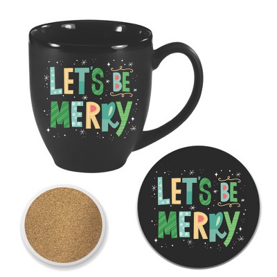 Courtside Market Lets Be Merry 16 oz Bistro Mug & Coaster Set