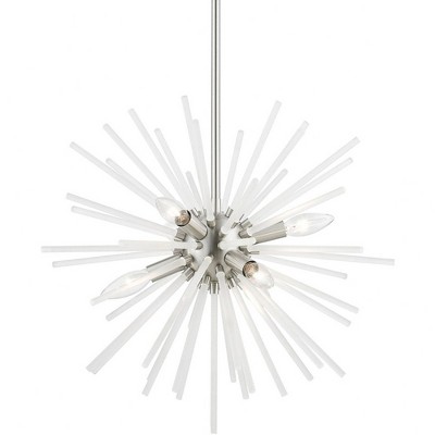 Brushed Nickel 6-Light Indoor/Outdoor Pendant with Glass Rods