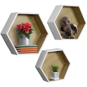Set of 3 Sorbus Floating Shelf Hexagon Set - Honeycomb Decorative Hanging Display for Collectibles, Photos Frames, Plants, and more (White) - 1 of 4