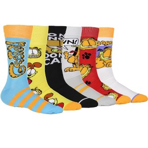 Garfield Men's Socks Don't Know Don't Care Character Inspired 6-Pack Crew Socks - 1 of 4