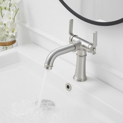 Brushed Nickel Double Handle Industrial Bathroom Faucet