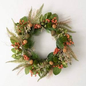 Sullivans Artificial Foraged Berry Pod Wreath 24"H; Green - 1 of 3