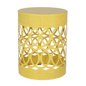Vynxaria Patio End Tables - Large Yellow Metal Accent Table, Modern Cylindrical Design - 1 of 4