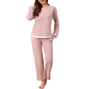 INSPIRE CHIC Women's Cotton Pajamas Waffle Long Sleeves Top and Pants with Pockets Lounge Sets - 1 of 4