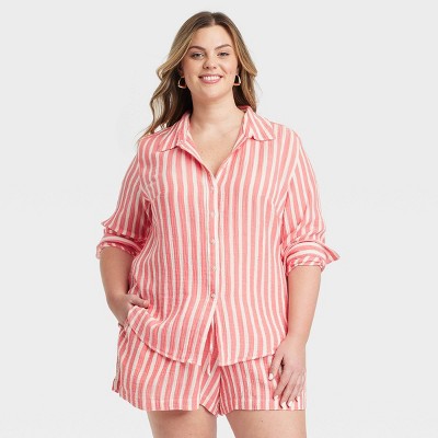 Women's Gauze Long Sleeve Collared Button-Down Shirt - Universal Thread™