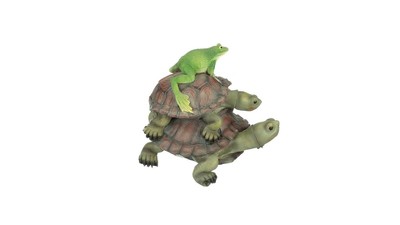 Hand-Painted Green Frog and Turtles Resin Garden Statue