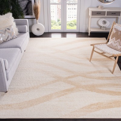Cream and Champagne Abstract Rectangular 9' x 12' Area Rug