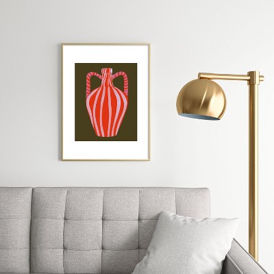 Vibrant Red Vase Digital Art Print with Gold Frame