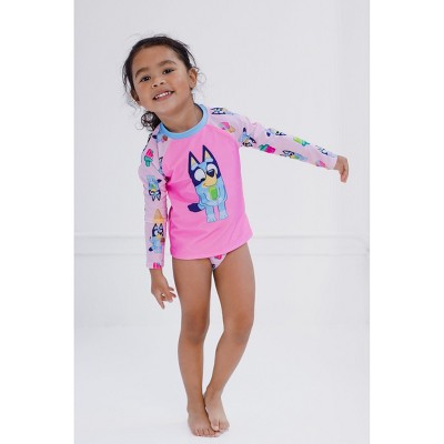 Bluey Little Girls UPF 50+ Rash Guard and Bikini Bottom Pink 5-6 — фото 2
