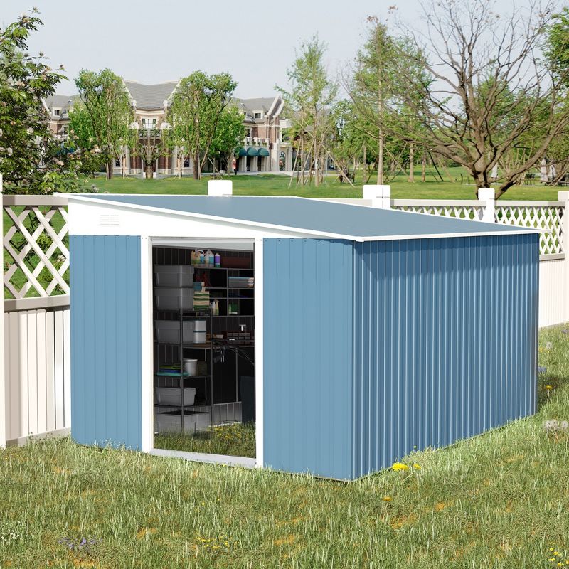 Outsunny 11' x 9' Steel Garden Storage Shed Outdoor Metal Lean To Tool House with Double Sliding Lockable Doors & 2 Air Vents, 4 of 8