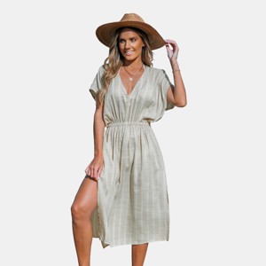 Women's Striped Side Split Midi Cover-Up Dress - Cupshe - 1 of 4