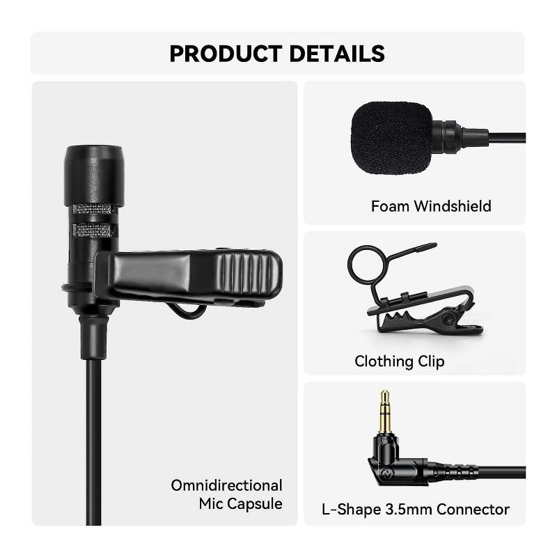 Hollyland Omnidirectional Lavalier Microphone for LARK MAX Mic System (Black), 3 of 4