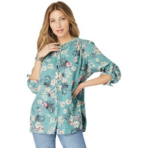 Roaman's Women's Plus Size Button-Front Printed Tunic - 1 of 4