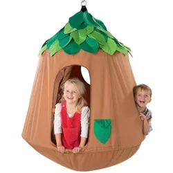 HearthSong Woodland HugglePod HangOut Indoor or Outdoor Kid's Nylon Hanging Tent with LED Leaf Lights