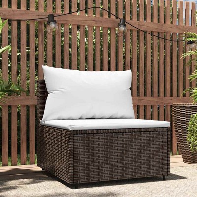 Patio Middle Sofa with Cushions  Poly Rattan vidaXL