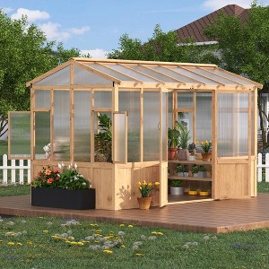 8x12 FT Wooden Greenhouse for Outdoor,Heavy Duty GreenHouse Kit with Ventilated Window and Lockable Door,Walk-in Greenhouse for Backyard, Patio, Lawn - 1 of 1