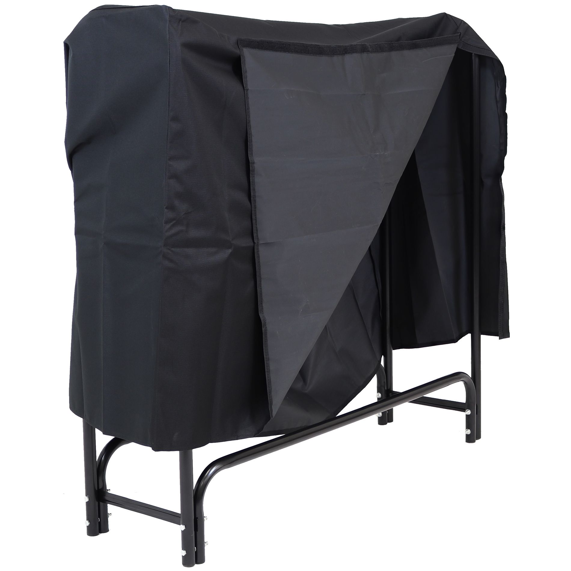 Sunnydaze Outdoor Heavy-Duty Steel Firewood Log Rack Holder and Weather-Resistant Polyester Log Rack Cover - 4' - Black