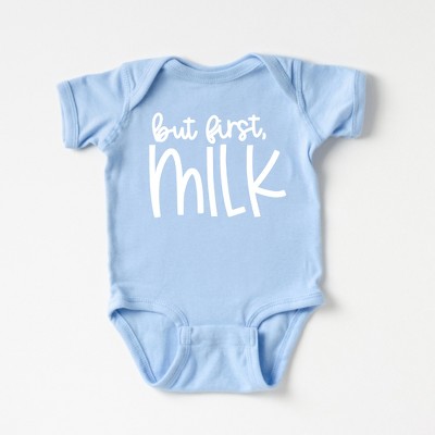 The Juniper Shop But First Milk Baby Bodysuit - NB - Light Blue