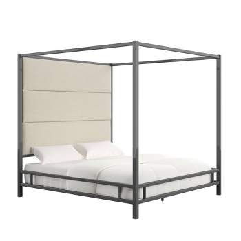 King Evert Black Nickel Canopy Bed with Panel Headboard - Inspire Q