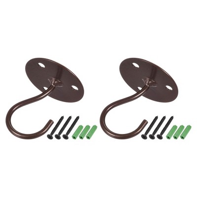 Unique Bargains Iron Wall Mounted Round Plate Ceiling Hooks and Hangers 2 Pcs