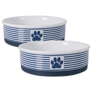 Bone Dry Ceramic Pet Bowl Set Paw Patch Stripe, 2 Piece, Nautical Blue, Large - 1 of 4