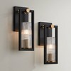 Stiffel Industrial Modern Wall Light Sconces Set of 2 Black Warm Brass Hardwired 4 1/2" Fixture Clear Ribbed Glass Shade for Bedroom Bathroom Vanity - 2 of 4