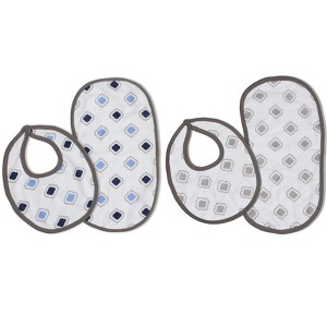 Bacati - Moroccan Tiles Blue/Gray Muslin 4 pc set of Bibs & Burp Cloths Set - 1 of 4
