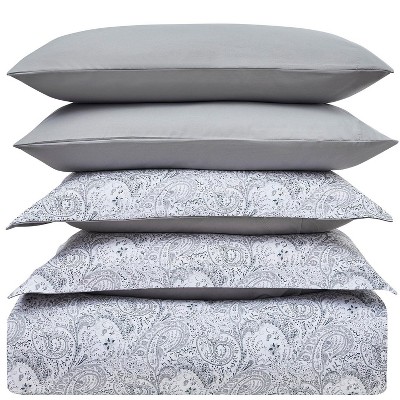 Paisley Gray King Microfiber Duvet Cover Set, 5 Piece