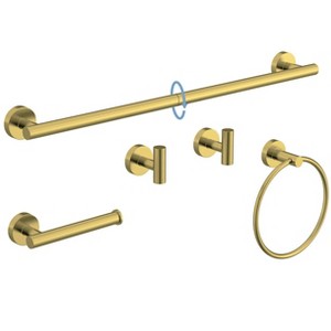 Itopfox 5 Piece Brushed Gold Bathroom Accessories Set SUS304 Stainless Steel Includes 26 Inch Towel Bar 2 Hooks Ring Toilet Paper Holder - 1 of 4