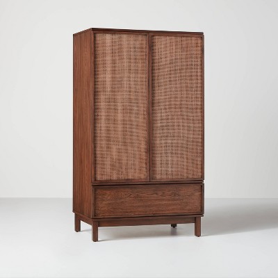 Transitional Wood \u0026 Cane Armoire Brown 