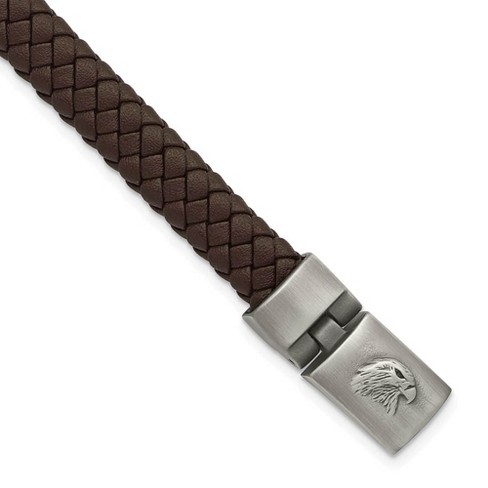 Black Bow Jewelry Stainless Steel & Brown Braided Leather Eagle Head Bracelet, 8.75 Inch - image 1 of 4