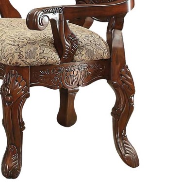 Antique White Floral Faux Leather Arm Chairs, Set of 2