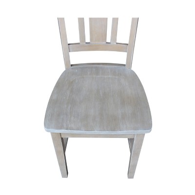 Set of 2 Washed Gray High Back Wood Dining Chairs