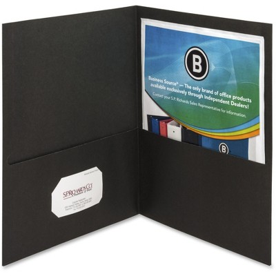 Business Source 2-Pocket Folders 125 Sht Cap Letter 12"x9" 25/BX BLK 78490