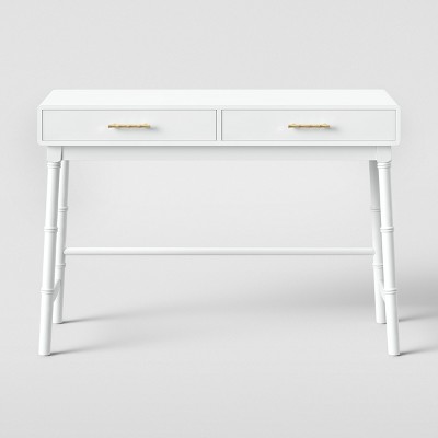 Oslari Wood Writing Desk with Drawers White - Threshold™: Gold-Tone Hardware, Home Office Furniture