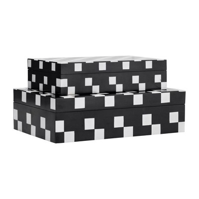 Sagebrook Home Set Of 2 Black And White Storage Boxes - Diagonal Square ...