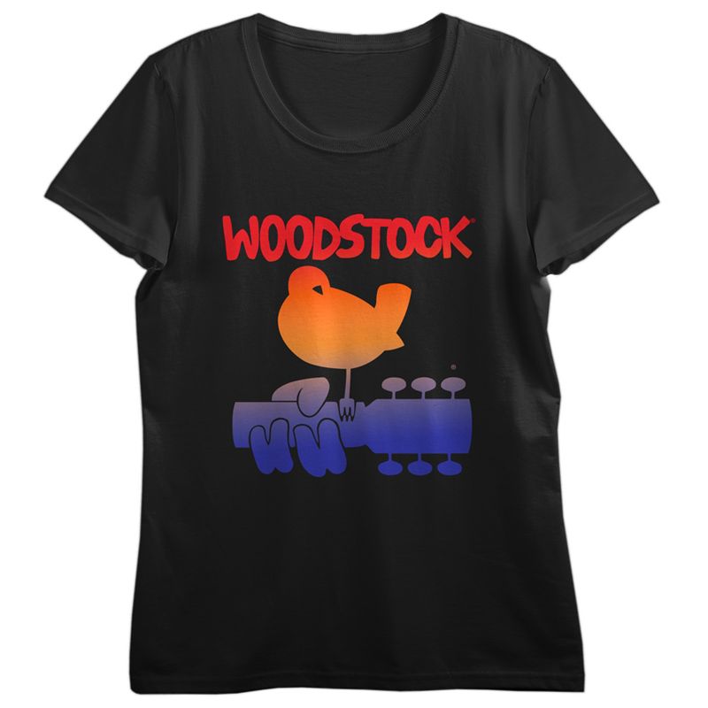 Woodstock Double Sided Poster Art Women's Black Short Sleeve Sleep Shirt, 1 of 5