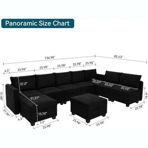 Modular Sectional Sofa with Under-Seat Large Storage, 7 Seat Couch with 2 Ottomans, U Shaped Couch with Wooden Frame and Velvet Upholstery, Black - 1 of 4