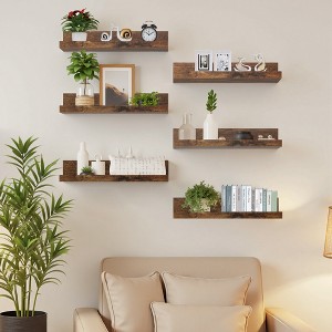 FurnitureR Floating Shelves Set of 6, 15.75 Inch Wide Shelves for Decor Storage, Wall Mounted Wooden Shelves for Living Room, Brown - 1 of 4