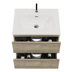 COWLOWN Black 24-in Wall-Mounted Bathroom Vanity with Integrated Ceramic Sink and Overflow, Large Storage Floating Vanity for Modern Bathroom - 1 of 4