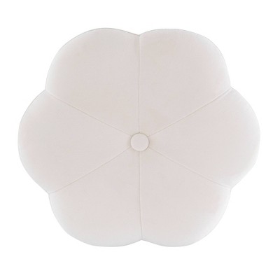 Boho Luxe White Velvet Floral Vanity Stool with Gold Base