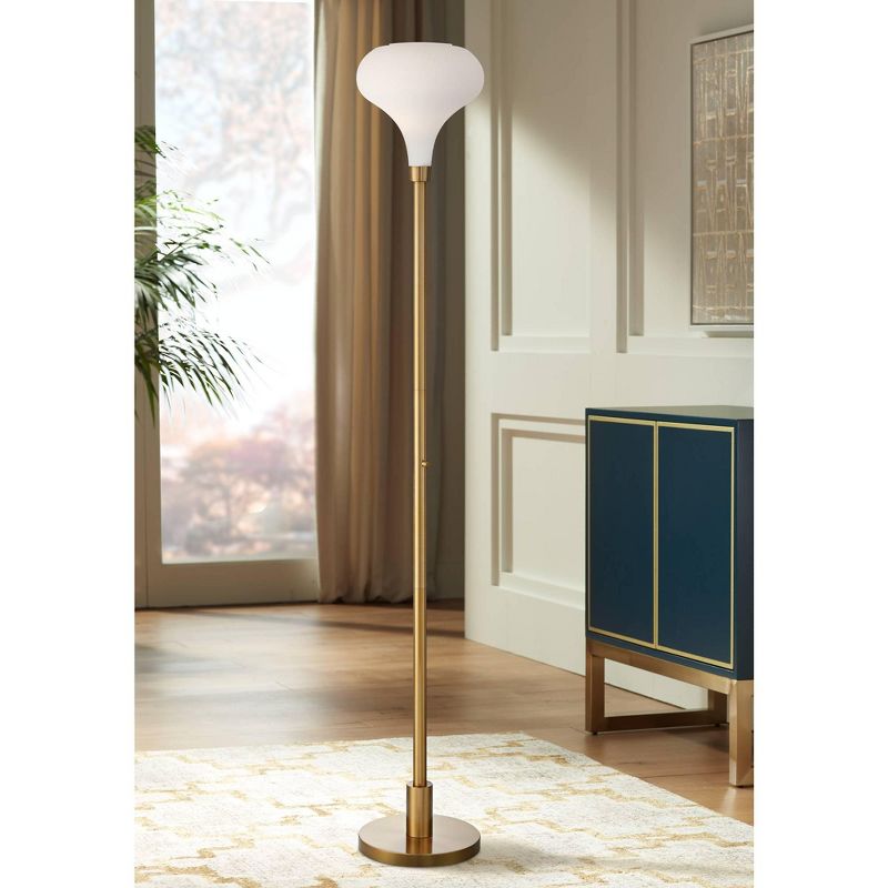 Possini Euro Design Cecil Modern Industrial Torchiere Floor Lamp 71" Tall Warm Gold Metal Opal Glass Shade for Living Room Bedroom Office House Home, 2 of 12