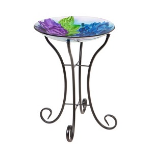 Evergreen 16" Glass Bird Bath w/Stand, Blooming Hydrangea - 1 of 3