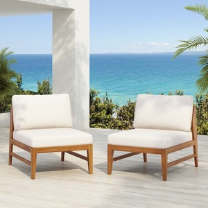 Christopher Knight Home Simms Outdoor Acacia Wood Armless Chair with Open Slatted Back (Set of 2), Teak/Cream - 1 of 4