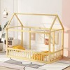CAVINAS Twin/Full Size Kids Montessori Bed with House Roof Frame,Floor Bed with Safety Guardrails,Toddler bed for Bedroom,Gray/White/Brown - 2 of 4