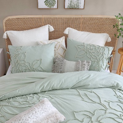 Full/Queen Green Cotton Floral Comforter Set