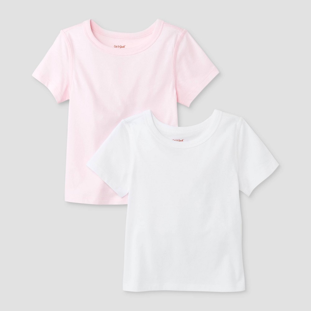 Size 4T Toddler 2pk Adaptive Short Sleeve T-Shirt - Cat & Jack White/Light Pink 